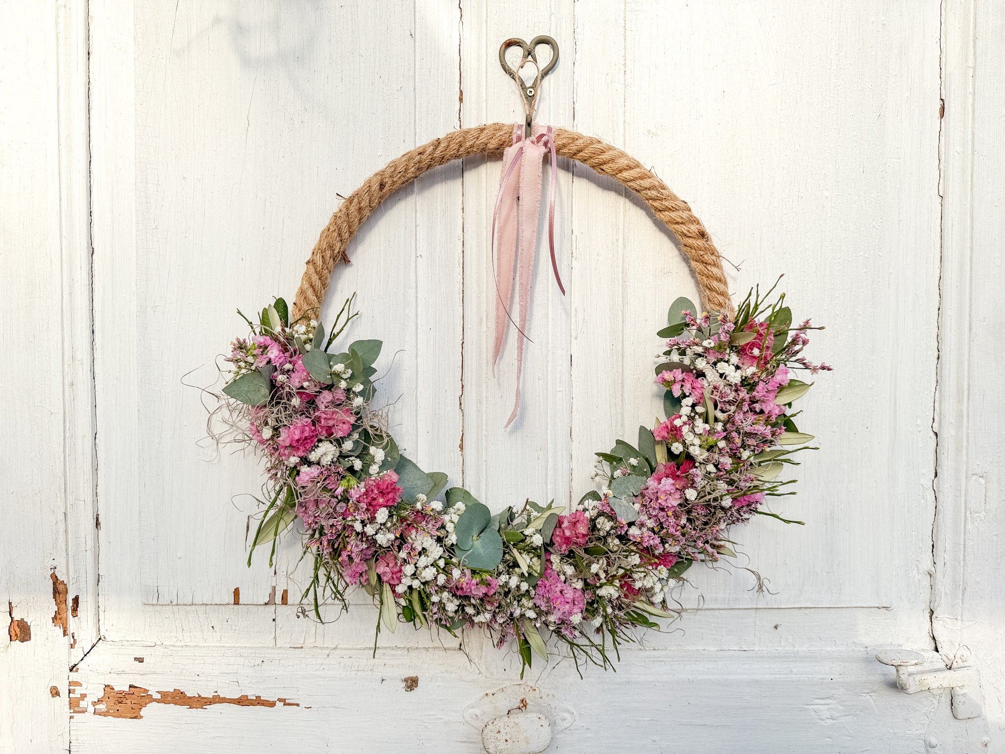 Jute Blumenring Frühling in Rosé und Weiß