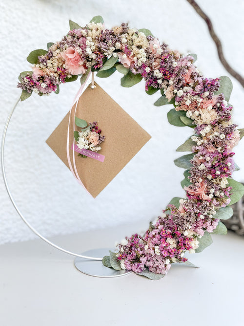 1/2 Blumen Loop auf Metallständer - handgemachtes individuelles Hochzeitsgeschenk oder andere Geldgeschenke - silber, rosa