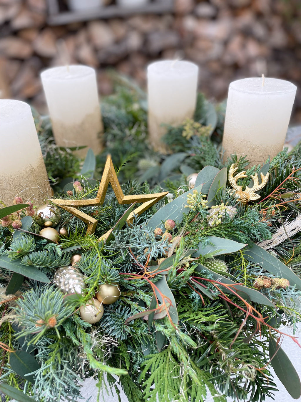 Adventskranz »Wintergold« – Weiß trifft Eleganz in Gold | versch. Größen