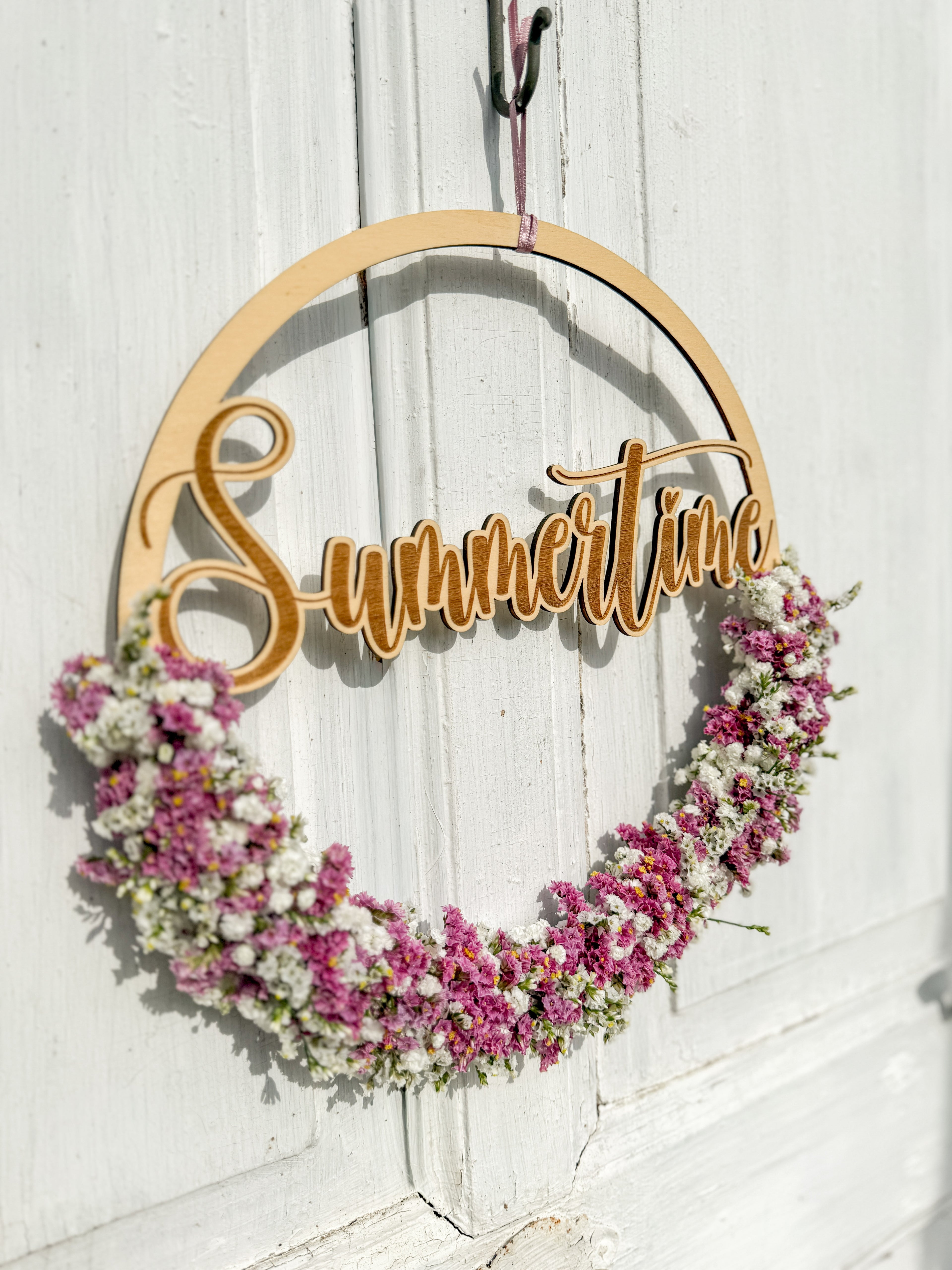 Holzloop Schriftzug Summertime an Holztüre - rosa, weiß