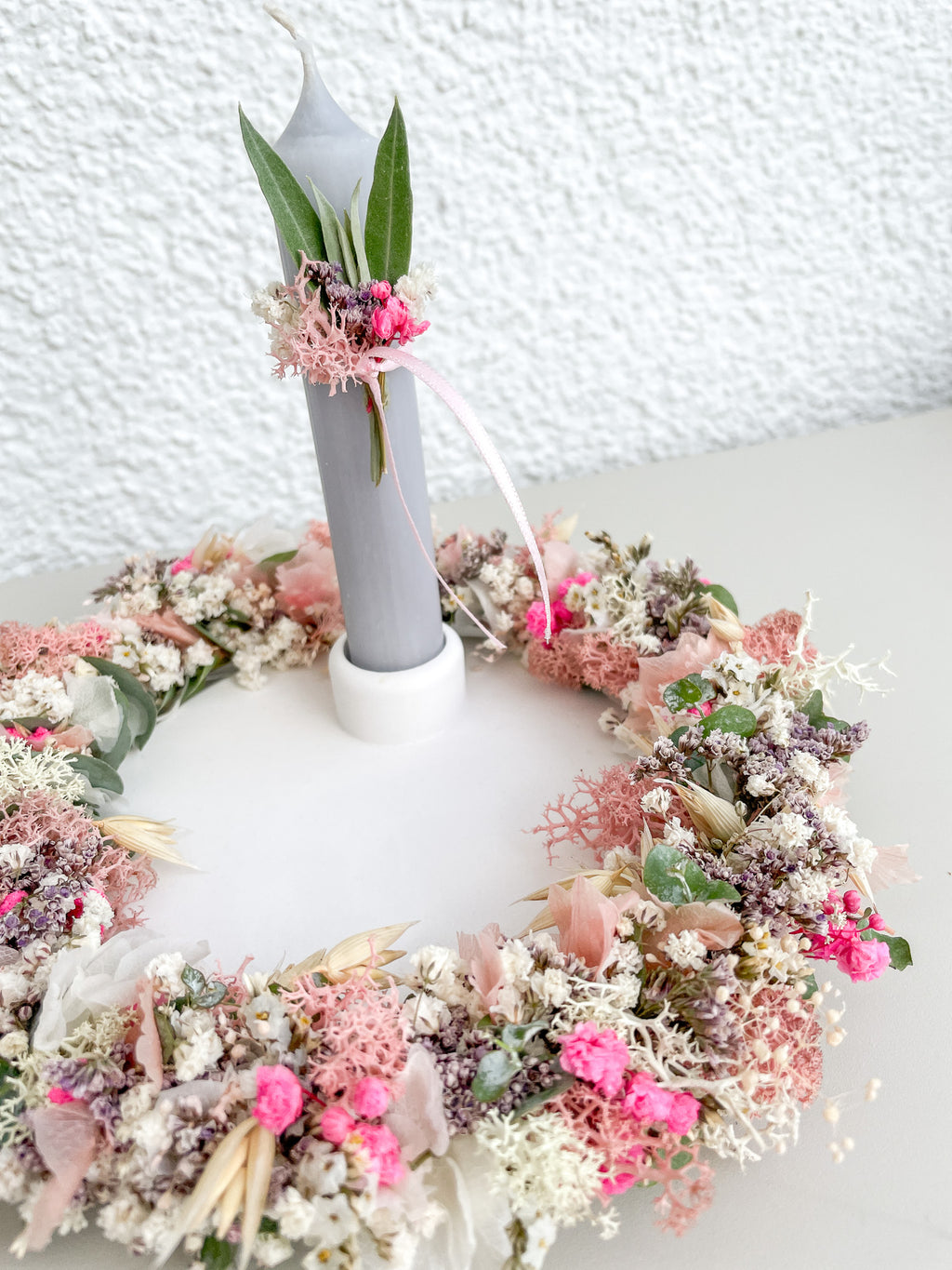 »Deko-Trio in Rosé«: Platte, Stabkerze & 1/1 Loop