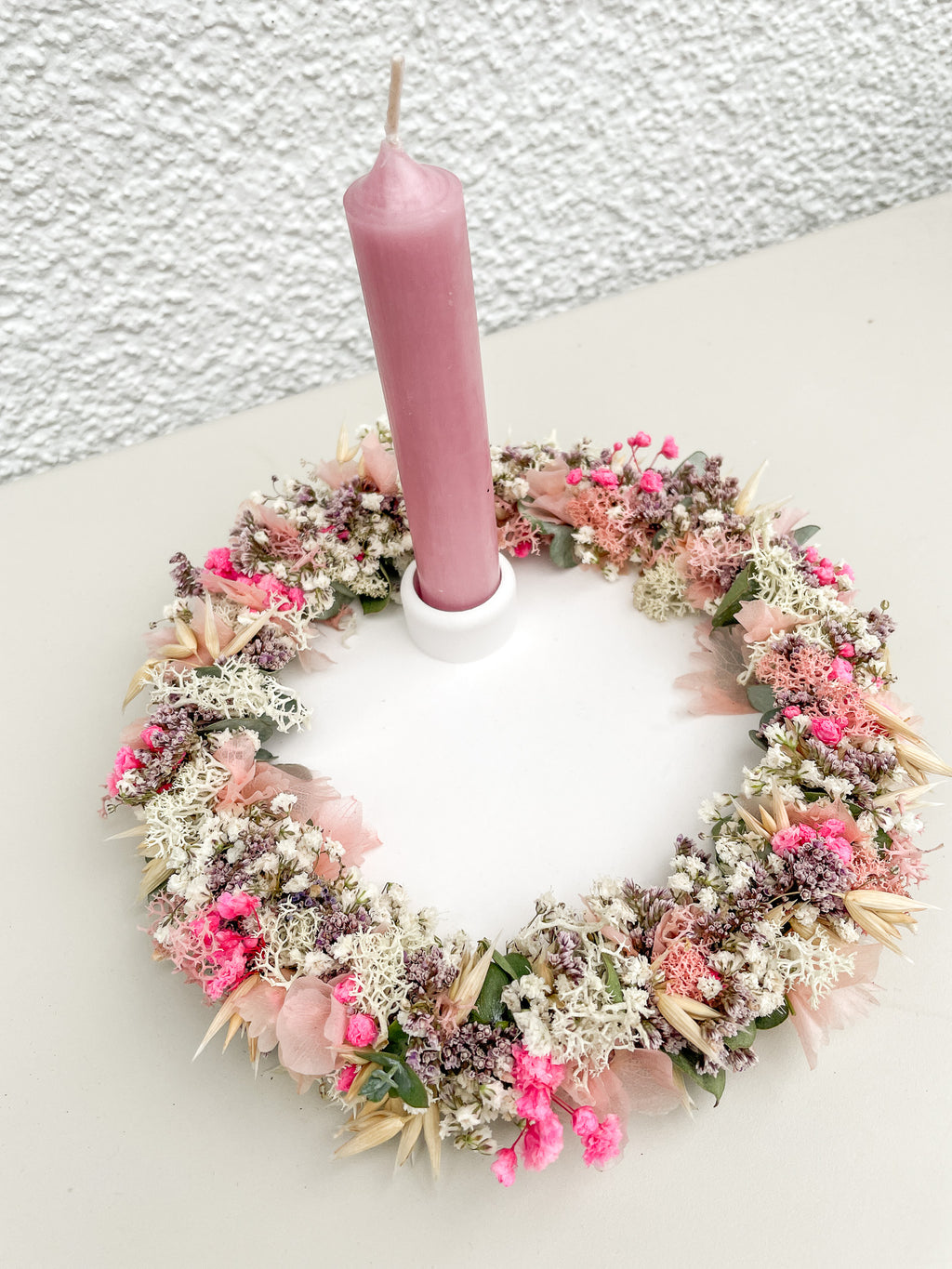 »Deko-Trio in Rosé«: Platte, Stabkerze & 1/1 Loop