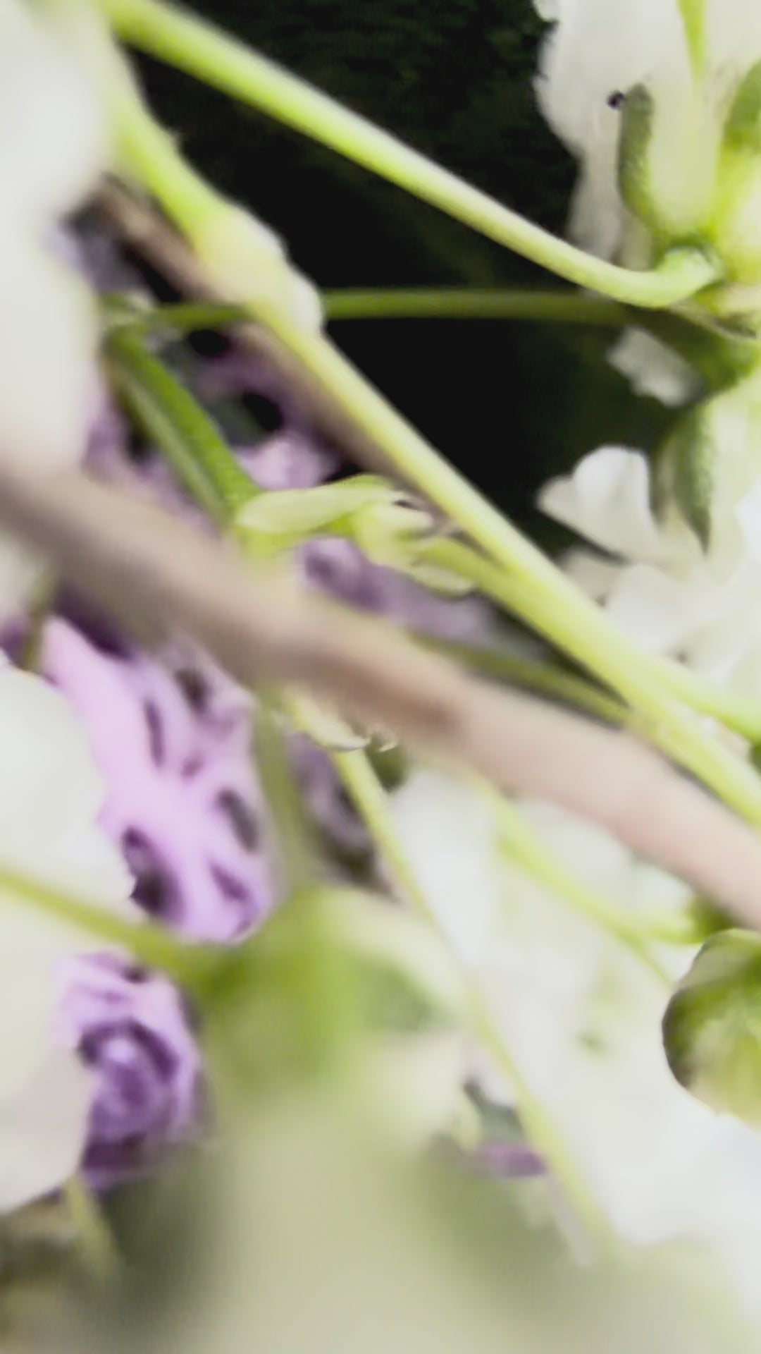 Video: 1/2 Loop »Vertical Lila Spring« – Metallring vertikal links gebunden mit Eukalyptus, lila Strandflieder, Limonium, Islandmoos, weißem Schleierkraut und farblich passenden Satinbändern, frühlingshafte Dekoration für Wand oder Türe
